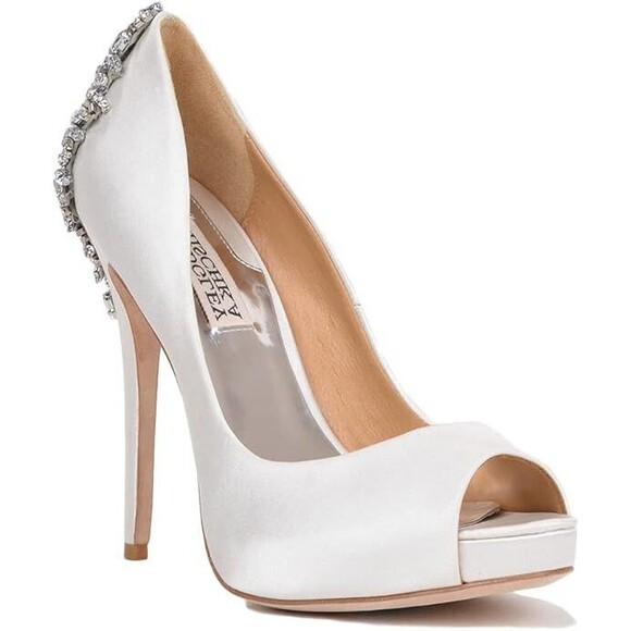 Badgley Mischka Gorgeous Kiara White Crystal Embellished Heels Womens 8.5